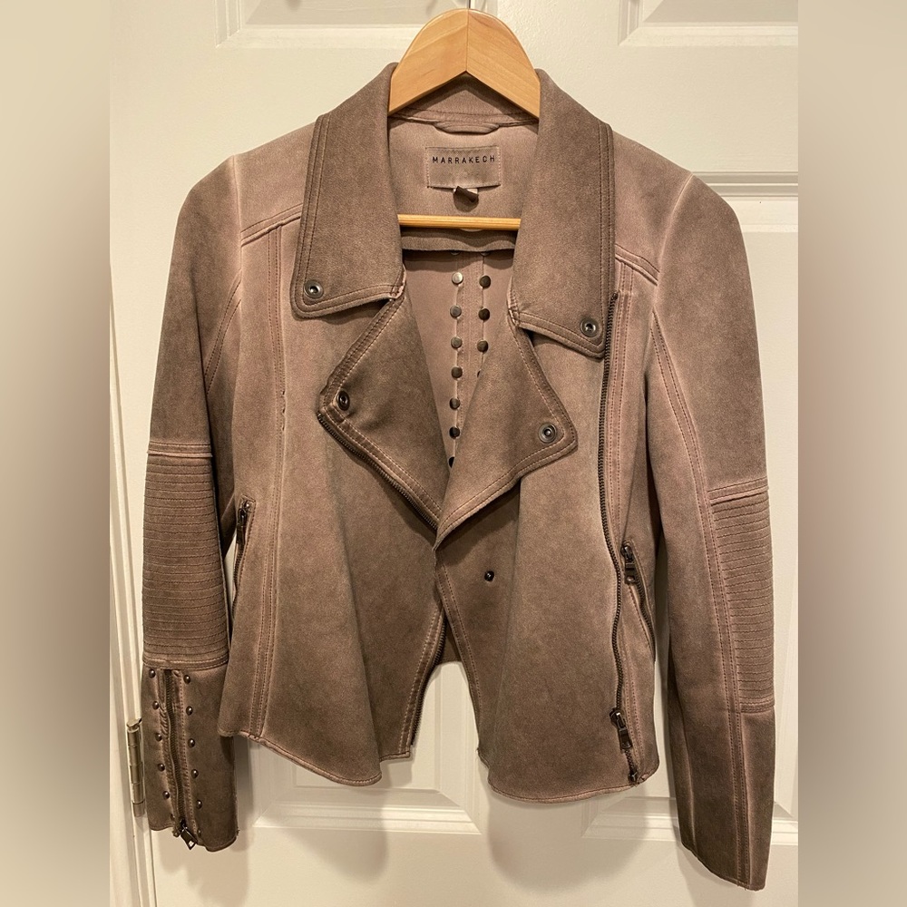 Marrakech Jackets & Coats * Marrakech Marni Scuba Suede Moto-Taupe w/Grommets